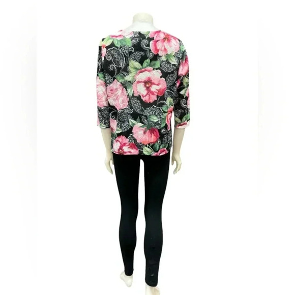 Alfred Dunner NWT Floral Quarter Sleeve Top Pink/Black/Green/White Size PM - Picture 3 of 10
